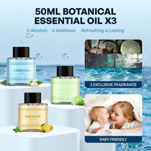 JiffyPiont معطر هواء السيارة الذكية | موزع روائح الزيوت العطرية للسيارة مع 3 عطور (إجمالي 150 مل) | تشغيل/إيقاف تلقائي لموزع روائح السيارة | بروجكتر ستار | ضوء للتنفس 7 ألوان | بطارية طويلة العمر بسعة 450 مللي أمبير in Saudi Arabia