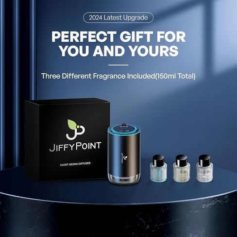 JiffyPiont معطر هواء السيارة الذكية | موزع روائح الزيوت العطرية للسيارة مع 3 عطور (إجمالي 150 مل) | تشغيل/إيقاف تلقائي لموزع روائح السيارة | بروجكتر ستار | ضوء للتنفس 7 ألوان | بطارية طويلة العمر بسعة 450 مللي أمبير in Saudi Arabia