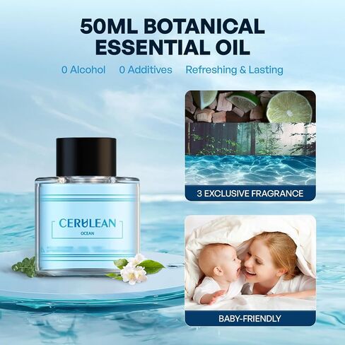 JiffyPiont معطر هواء السيارة الذكية | موزع روائح الزيوت العطرية للسيارة مع 3 عطور (إجمالي 150 مل) | تشغيل/إيقاف تلقائي لموزع روائح السيارة | بروجكتر ستار | ضوء للتنفس 7 ألوان | بطارية طويلة العمر بسعة 450 مللي أمبير in Saudi Arabia