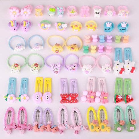 60Pcs Girl Hair Clips Cartoon Hair Headwear Set Animal Small Snap Clips Barrettes Elastic Hair Ties Hair Bands Ropes in Saudi Arabia