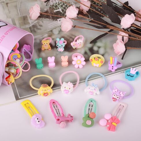 60Pcs Girl Hair Clips Cartoon Hair Headwear Set Animal Small Snap Clips Barrettes Elastic Hair Ties Hair Bands Ropes in Saudi Arabia