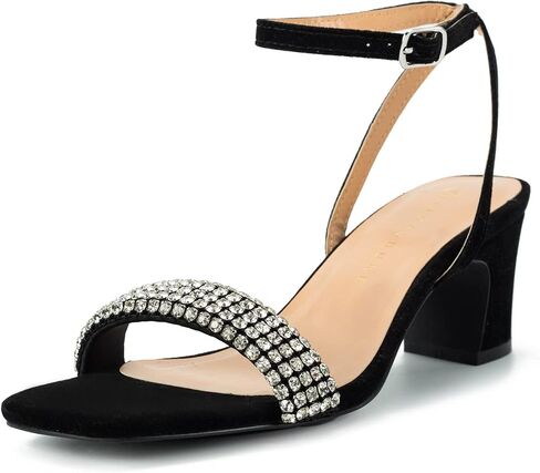 Rhinestone Top Black Silver Heels for Women Chunky Heels Dress Shoes, 2 inch Heels, zapatos De Mujer De Vestir Elegantes, Sandals in Saudi Arabia
