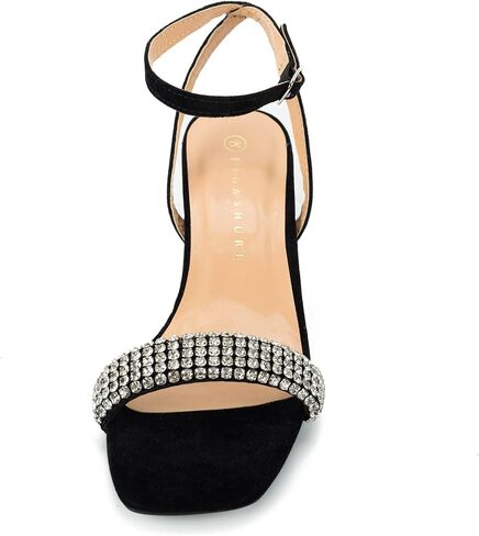 Rhinestone Top Black Silver Heels for Women Chunky Heels Dress Shoes, 2 inch Heels, zapatos De Mujer De Vestir Elegantes, Sandals in Saudi Arabia