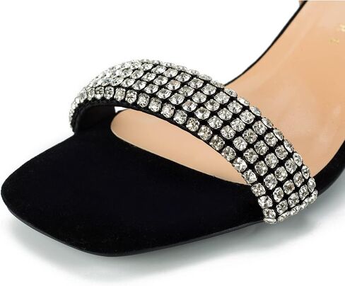 Rhinestone Top Black Silver Heels for Women Chunky Heels Dress Shoes, 2 inch Heels, zapatos De Mujer De Vestir Elegantes, Sandals in Saudi Arabia
