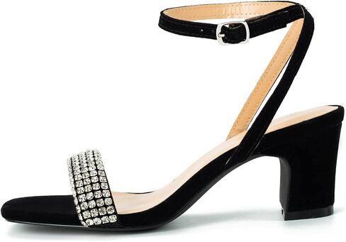 Rhinestone Top Black Silver Heels for Women Chunky Heels Dress Shoes, 2 inch Heels, zapatos De Mujer De Vestir Elegantes, Sandals in Saudi Arabia