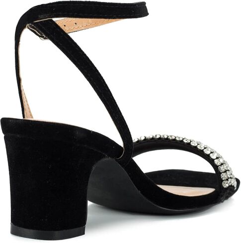 Rhinestone Top Black Silver Heels for Women Chunky Heels Dress Shoes, 2 inch Heels, zapatos De Mujer De Vestir Elegantes, Sandals in Saudi Arabia