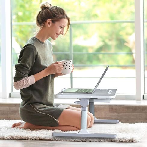 مكتب كمبيوتر محمول من RAINBEAN مع منفذ شحن وحامل كتب، مكتب كمبيوتر محمول قابل للطي وقابل للتعديل للسرير والأريكة in Kuwait