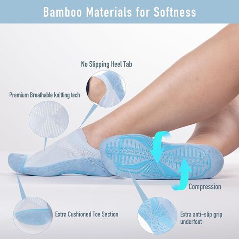 BRISIRA Bamboo Viscose Pilates Socks Compression Non Slip Cushioned Anti Blister Moisture Wicking Yoga Socks in Kuwait