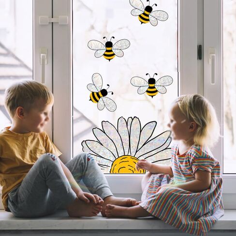 1 ورقة عباد الشمس نافذة يتمسك نافذة للنوافذ الزجاجية الربيع الصيف زهرة نافذة تتشبث PVC الألوان المائية النحل عباد الشمس نافذة الشارات عباد الشمس النحل نافذة ملصقات لمكتب متجر ديكورات المنزل in Kuwait