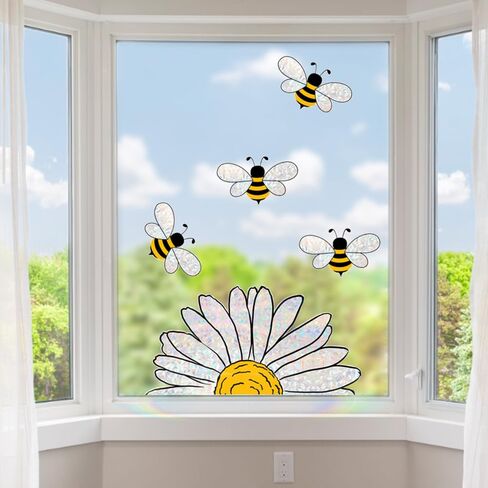 1 ورقة عباد الشمس نافذة يتمسك نافذة للنوافذ الزجاجية الربيع الصيف زهرة نافذة تتشبث PVC الألوان المائية النحل عباد الشمس نافذة الشارات عباد الشمس النحل نافذة ملصقات لمكتب متجر ديكورات المنزل in Kuwait