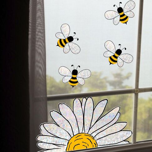 1 ورقة عباد الشمس نافذة يتمسك نافذة للنوافذ الزجاجية الربيع الصيف زهرة نافذة تتشبث PVC الألوان المائية النحل عباد الشمس نافذة الشارات عباد الشمس النحل نافذة ملصقات لمكتب متجر ديكورات المنزل in Kuwait