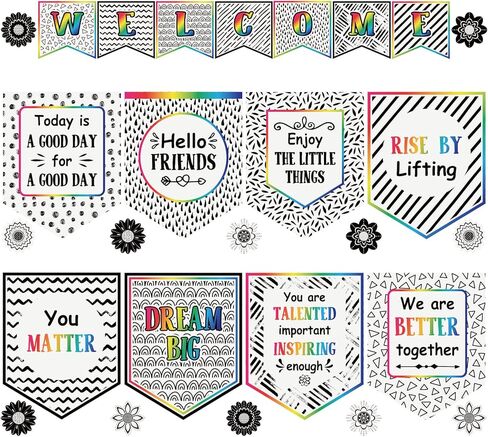 Outus 27 Pcs Black White Polka Dots Motivational Classroom Decorations Inspirational Bulletin Board Set Inspirational Quotes Posters Welcome Bulletin Board for Teacher Back to School Decor Supplies in Saudi Arabia