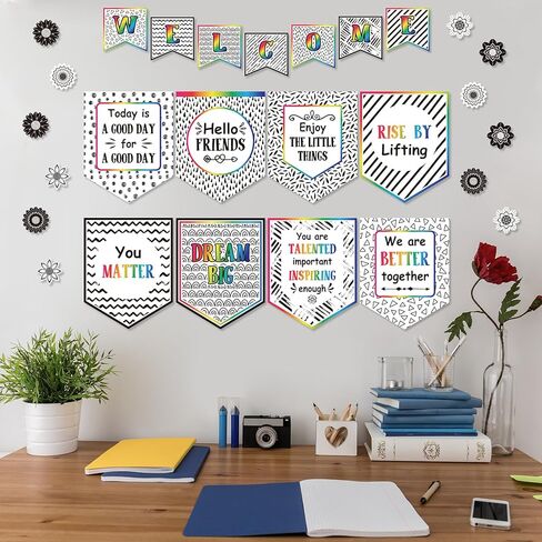 Outus 27 Pcs Black White Polka Dots Motivational Classroom Decorations Inspirational Bulletin Board Set Inspirational Quotes Posters Welcome Bulletin Board for Teacher Back to School Decor Supplies in Saudi Arabia