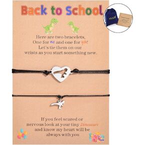 VU100 Back to School Bracelet Gifts Matching Dinosaur/Heart Bracelet Mother Daughter Bracelet First Day of School Gift Mommy and Me Bracelets Separation Anxiety Gift for Son Girls Boys Granddaughter