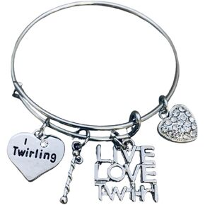 Infinity Collection Twirl Bracelet, Twirling Charm Bangle Bracelet- Twirling Jewelry - Girls Live Love Twirl- Majorette Bracelet- Gift For Baton Twirlers