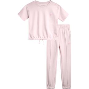 Reebok Girls Jogger Pants Set - 2 Piece Crop T-Shirt and Double Knit Jogger Sweatpants - Sweatsuit Set for Girls (7-12)