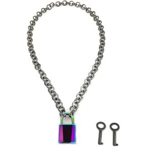 Destiny Love Padlock Choker Collar Necklace with Lock and Two Keys Lock Necklace with Black Box for Women and Men