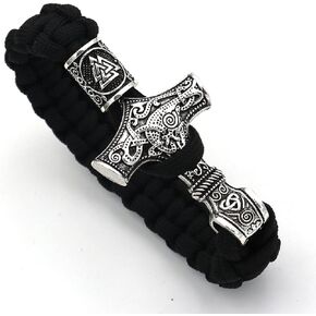 MayiaHey Viking Valknut Hammer Bracelet for Men, Odin Hammer Rune Knot Bracelet Norse Celtic Hammer Braided Bracelet for Boys
