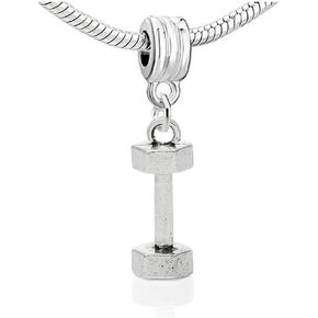 Sexy Sparkles Barbell Dumbbell Weight Lifting Fitness Sports European Charm for Charm Bracelets