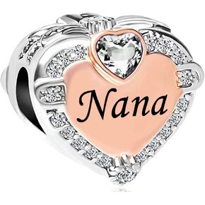 KunBead Nana Grandma Grandmother Love Rose Gold Heart Birthstone Bead Charms Compatible with Pandora Bracelet Birthday Jewelry Gifts for Women in Kuwait