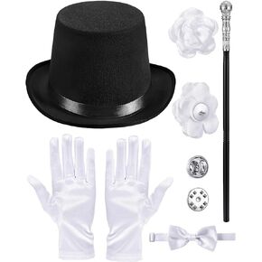5 Pcs Women Magician Costume Accessories Adult Magician Top Hat Walking Wand Gloves Bow Tie Rose Flower Brooch Magician Costume for Parade Cosplay Dance Recitals