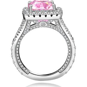 Uloveido Platinum Plated Sparky Cushion Cut 3 Carats Pink Cubic Zirconia Stone Solitaire Square Wedding Ring Split Shank Y586