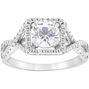La4ve Diamonds Sterling Silver Square Frame Prong Set 1/2 Carat Round Cubic Zirconia Diamond Crossover Halo Engagement Ring Fashion Jewelry for Women | Gift Box Included