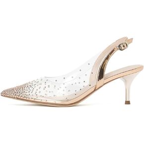 FSJ Women Crystal Studded Clear Pumps Sparkle Rhinestones Mid Low Heel Sandals Slingback D'orsay Pointed Toe Wedding Shoes Size 4-15 US