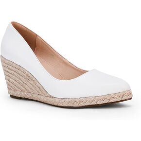 Ruanyu Women's Platform Espadrilles Wedge Sandals Slip On Solid Color Closed Pointed Toe Comfortable Wedge Pumps Shoes