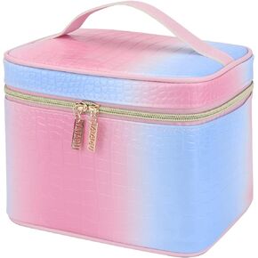 IMCUZUR Makeup Bag Organizer Travel Toiletry Bag for Women, Water-resistant Cosmetic Bag for Girls, Travel Make Up Bag for Accessories Cosmetics Toiletries (Blue-Pink Gradient)