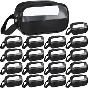 Tanlade 18 Pcs Clear Cosmetic Bags Bulk, Translucent Makeup Bag Toiletry Bag for Women Waterproof Portable Cosmetic Bag Set Traveling Make up Bag Organizer (Black)