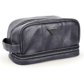 emissary Leather Men's Travel Toiletry Bag, Water Resistant Travel Bathroom Bag Men's Shaving Kit, Dopp Kit for Men, Travel Kit Small Bags for Men, Shaving Bag for Travel Accessories - Black