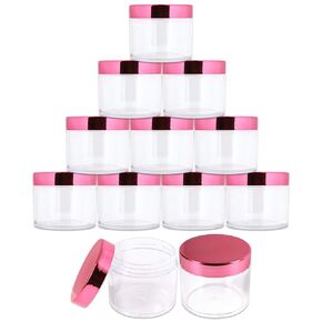 Beauticom 2 oz./ 60 Grams/ 60 ML Thick Wall Round Clear Plastic LEAK-PROOF Jars Container with ROSE GOLD Lids for Cosmetic, Lip Balm, Creams, Lotions, Liquids (12 Jars, Rose Gold)