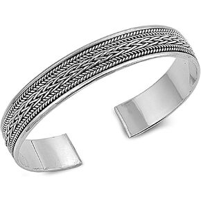 Men's Silver Bangle Bracelet | Classic Handmade 925 Sterling Silver Braided Bangle, Silver Cuff Bracelet for men