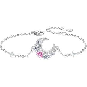 Opal/Cubic Zirconia Moon Bracelets for Women S925 Silver Adjustable Bracelet Moon Jewelry Gift for Girls Mom Girlfriend Christmas Mother Day Anniversary