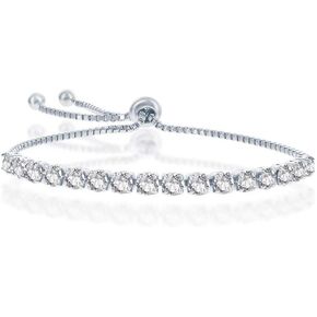 925 Sterling Silver Italian Rhodium Plated 4mm January/February/March/April/May/June/July/August/September/October/November/December Birthstone Swarovski Element Adjustable Bracelet