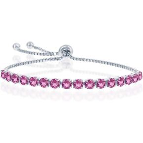 925 Sterling Silver Italian Rhodium Plated 4mm January/February/March/April/May/June/July/August/September/October/November/December Birthstone Swarovski Element Adjustable Bracelet