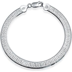 Bling Jewelry Herringbone Reversible Flat Greek Key Design Flexible Strong Chain For Women Bracelet .925 Sterling Silver Made In Italy