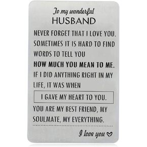 Anniversary Wallet Card Insert for Husband, Engraved Wallet Card Insert Birthday Wedding Gift for Men from Wife, Stainless Steel
