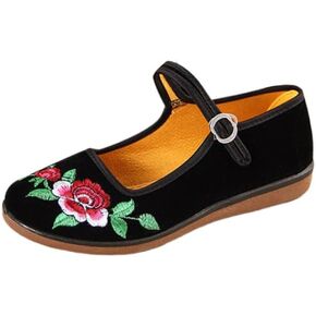 Womens Cotton China Doll Mary Jane Shoes Ballet Flats