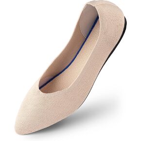 GRBISI Women's Flat Knit Shoes for Women Ballet Pointed Toe Low Wedge Comfortable Washable Foldable Dress Classic Mesh Walking Black Navy Caramel Texture Slip-On Knitted Casual Flexible
