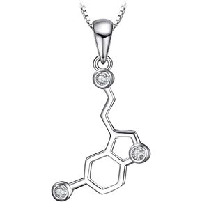 JewelryPalace Serotonin Molecule Cubic Zirconia Pendant Necklace for Women, 14k White Yellow Rose Gold Plated 925 Sterling Silver Necklace for Her, Fashion Jewelry Gift for Girls 18 Inches Chain
