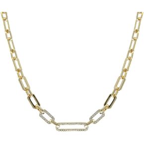 NTLX Chain Link Necklace for Women – Elongated Link Chain embedded with Rhinestone Crystals - Paperclip Chain – Fashion Statement Necklace - Gift Box Included