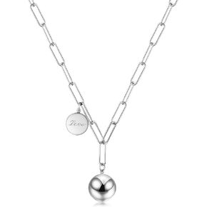 WISTIC Long Layered Chain Link Necklaces for Women Gold Rose Gold Harmony Ball Pendant Paperclip Necklace Adjustable Earth Map Chain Necklace (Ball Silver)