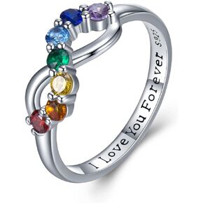SCZKLAQ 7 Chakra Rings for Women,925 Sterling Silver Infinity Chakra Ring,I Love You Forever Chakra Infinity Yoga Jewelry Birthday Gifts for Women