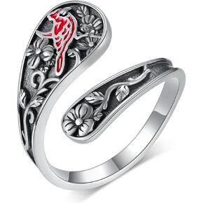 Fuguangju Spoon Rings for Women 925 Sterling Silver Spoon Ring Vintage Cardinal Ring Adjustable Thumb Rings for Women