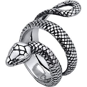 KouGeMou Womens Rock Snake Finger Ring Retro Jewelry Silver Snake Animal Rings Gift Accessories Size 6-10