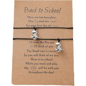 NC Back to School Bracelet Matching Wish Bracelets Set Handmade Braided Rope Dinosaur Pendant Mother Daughter Bracelets for Mommy and Me First Day of School Jewelry Gifts