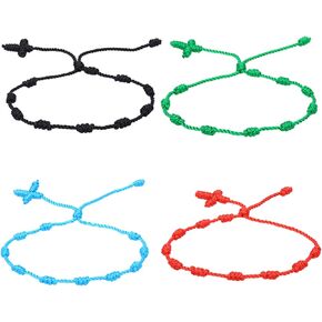 Caiyao 4Pcs Handmade 7 Knots Cross Red String Bracelet for Women Girls Men Boys Family Adjustable Waterproof Red Rope Chain Braided bracelet Good Luck Amulet Jewelry