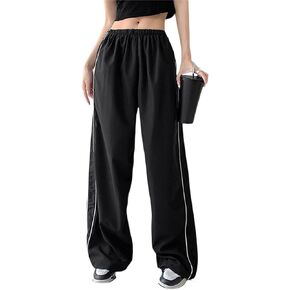 Women Fashion Cargo Pants Straight Leg Elastic Waist Vintage Y2K Baggy Jogger Loose Fit Trousers with Pockets